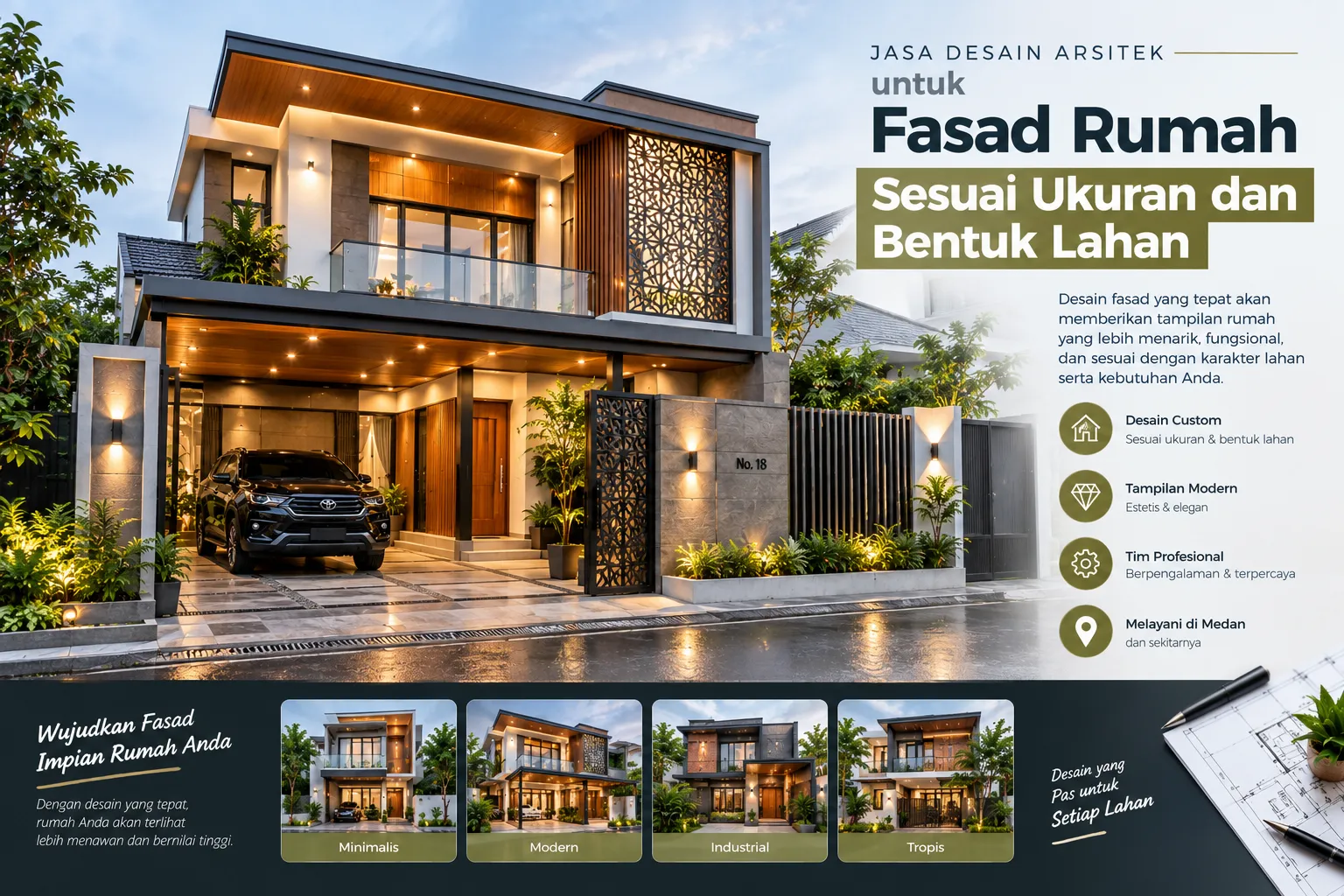 Jasa Desain Arsitek untuk Fasad Rumah Sesuai Ukuran dan Bentuk Lahan
